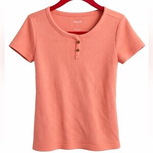 Peckle Girls Coral Pink Button Tee - Size 6